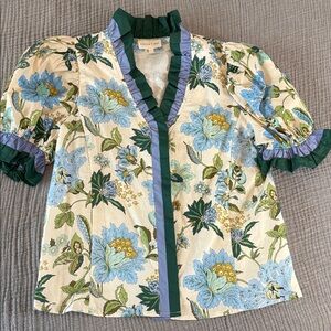 Entro Floral Blouse - Cream, Blue, Green